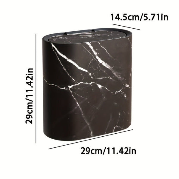 Marble Bathroom Trash Can with Lid Oval Small Kitchen Garbage Bin