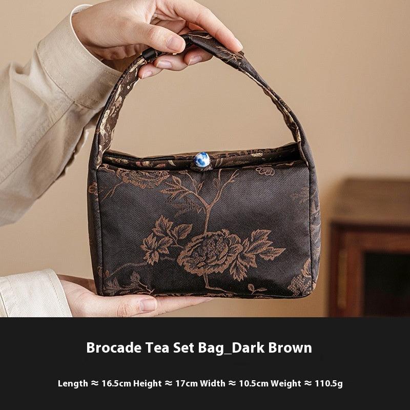 Hand-painted Magnolia Tea Storage Containers and Brocade Bag