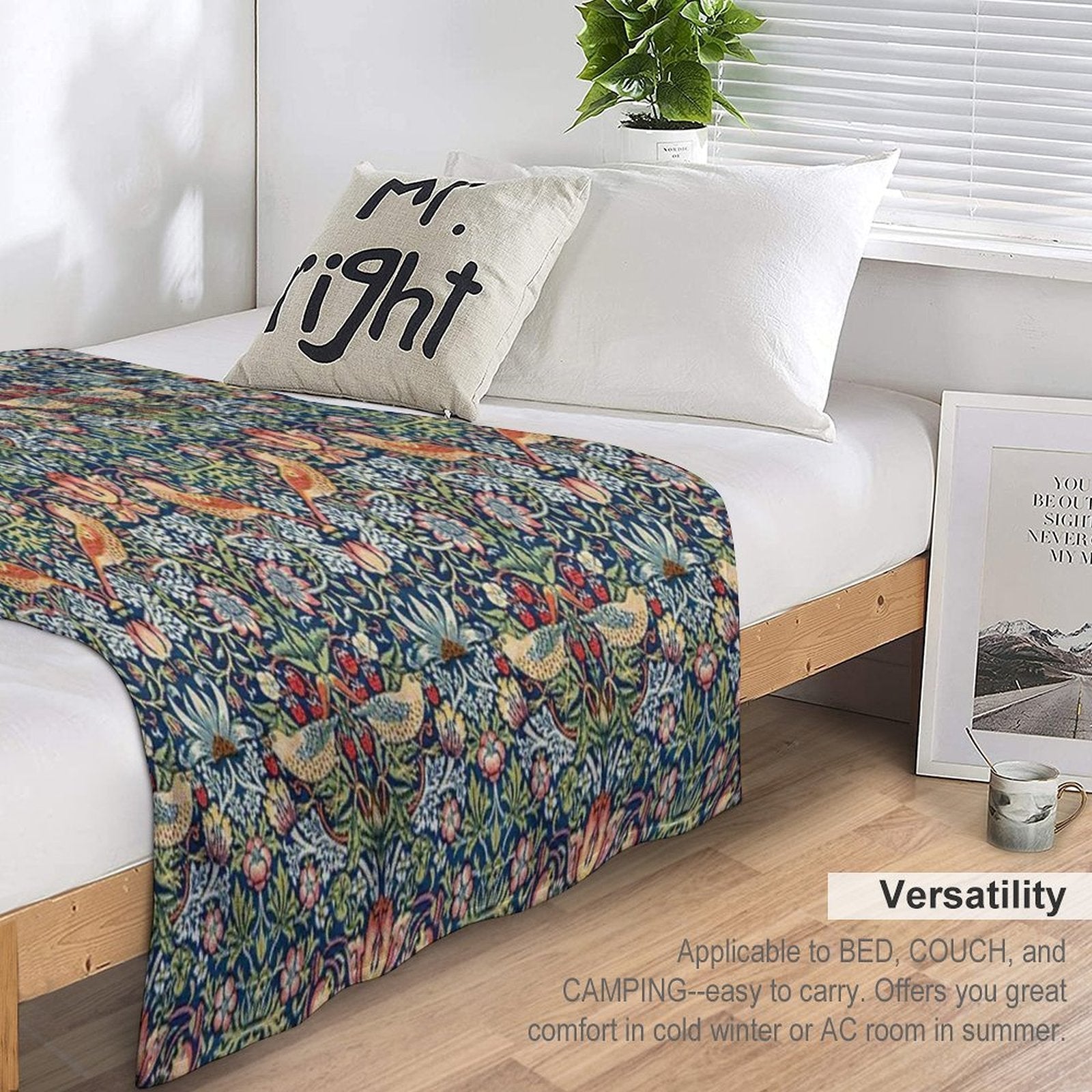 The Strawberry Thief William Morris Pattern Travel-friendly Throw Blanket