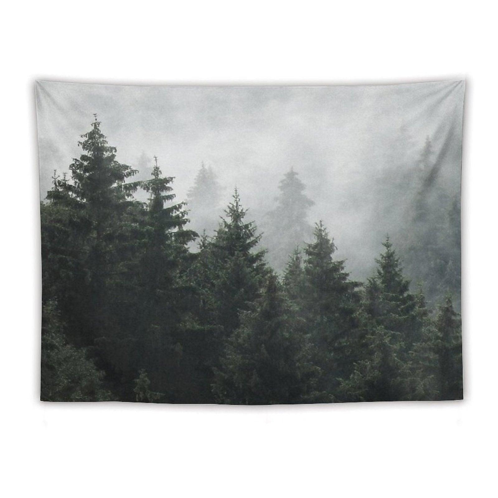 Waiting For  Misty Foggy Fairytale Forest With Cascadia Trees Covered In Magic Fog Tapestry