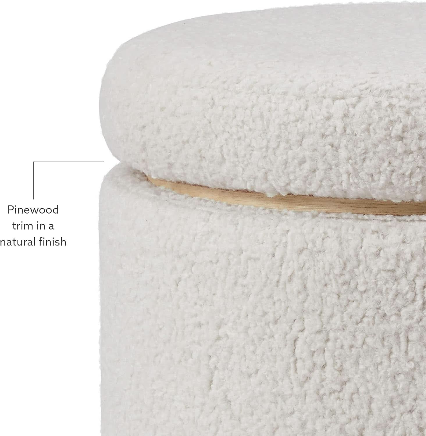 Cream Sherpa Deluxe Storage Ottoman Solidwood Base