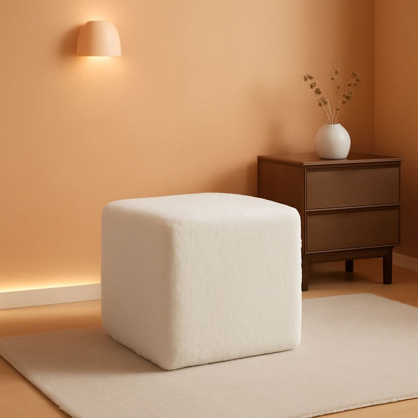 Cream Square Luxurious Upholstered Foam Pouf Ottoman