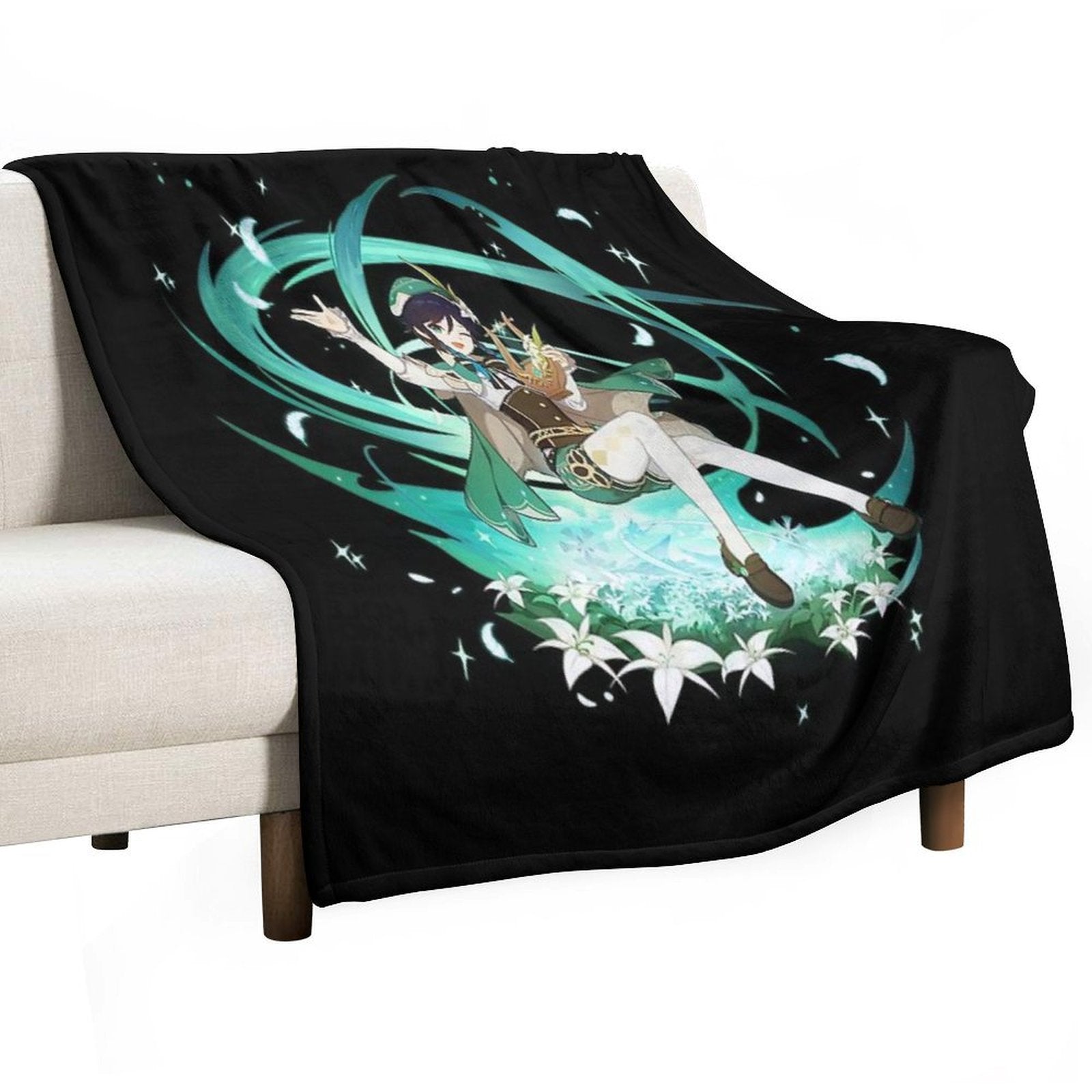 Genshin Impact - Venti Official Character Wish - Gacha Splash Art Travel-friendly Throw Blanket