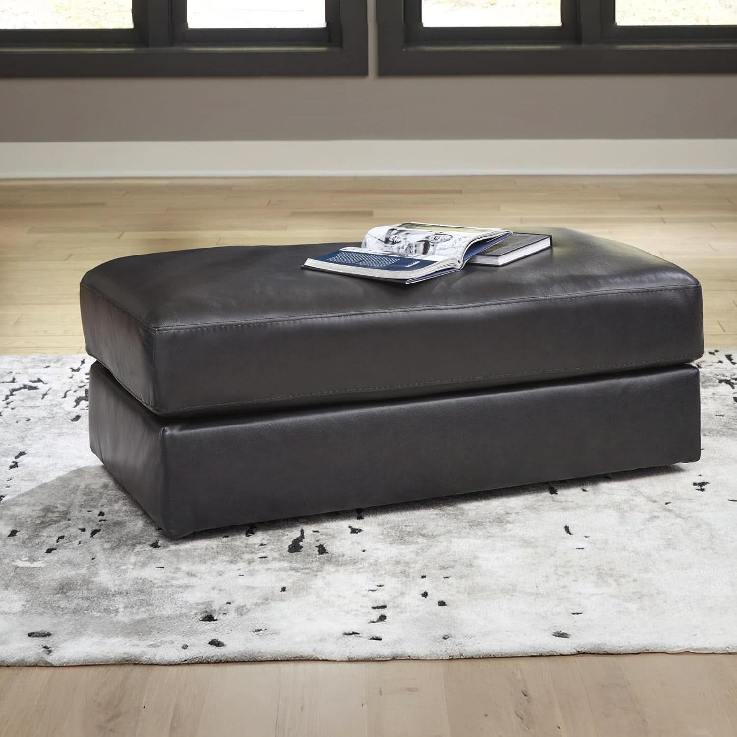 Contemporary Black Cushioned Rectangular Ottoman Finish