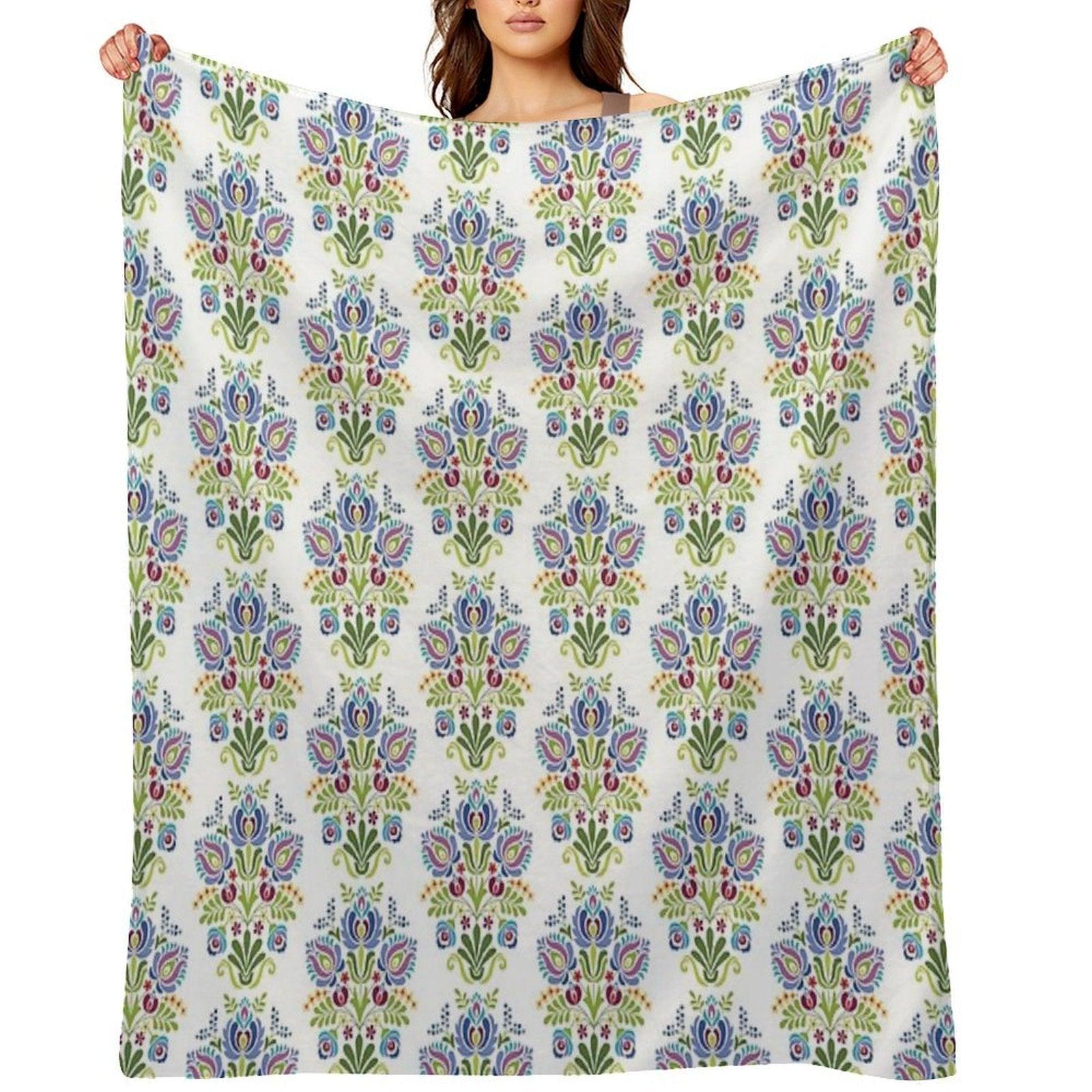Hungarian Folk Design Violet Throw Blanket
