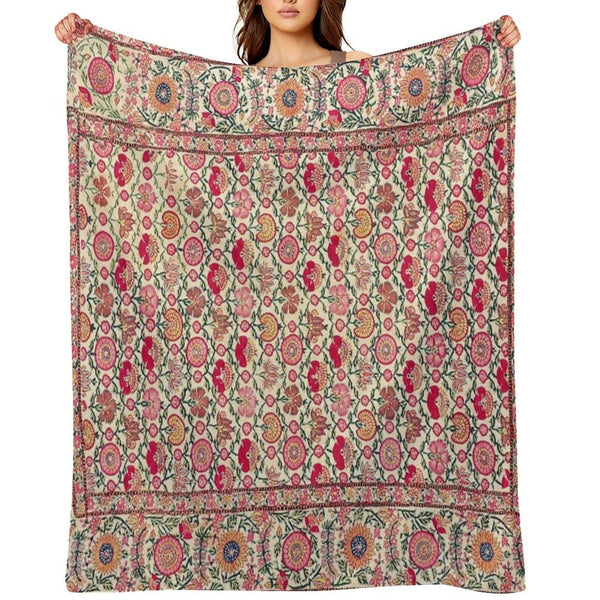 Vintage India Embroidered Textile, 17th Century Wrinkle-free Throw Blanket