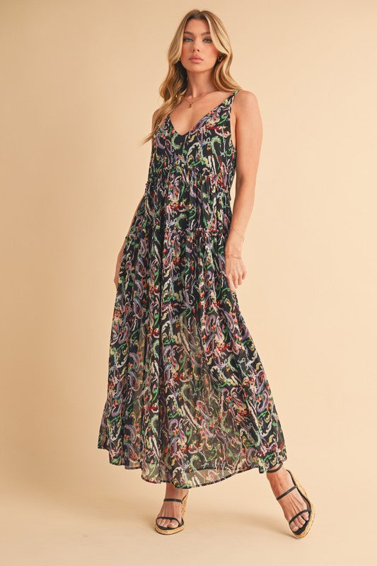 Printed V-Neck Frill Tiered Cami Comfortable Dress For Women – Playful, Feminine & Fun for Summer Days