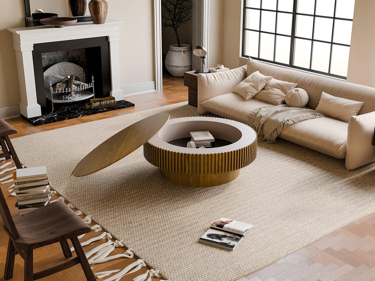 Modern Brown Round Mushroom Coffee Table with Hidden Storage