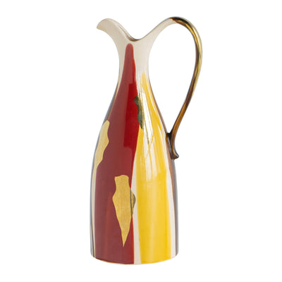Ceramic Pitcher Vase with Abstract Multicolored Finish — Decorative Home Accent