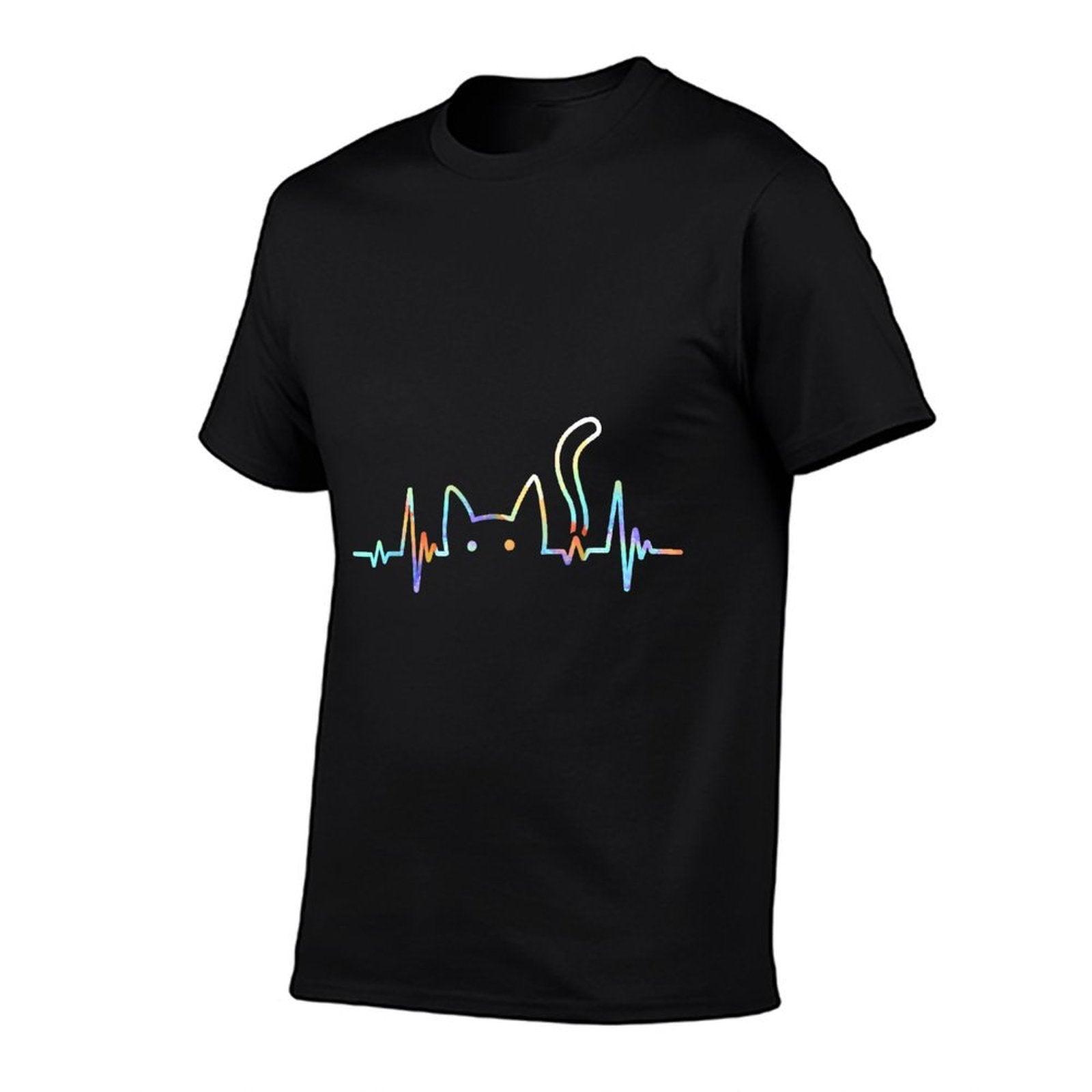 Heartbeat Cat Lover Animal Silhouette Cute Cat  Oversized Silhouette T-Shirt