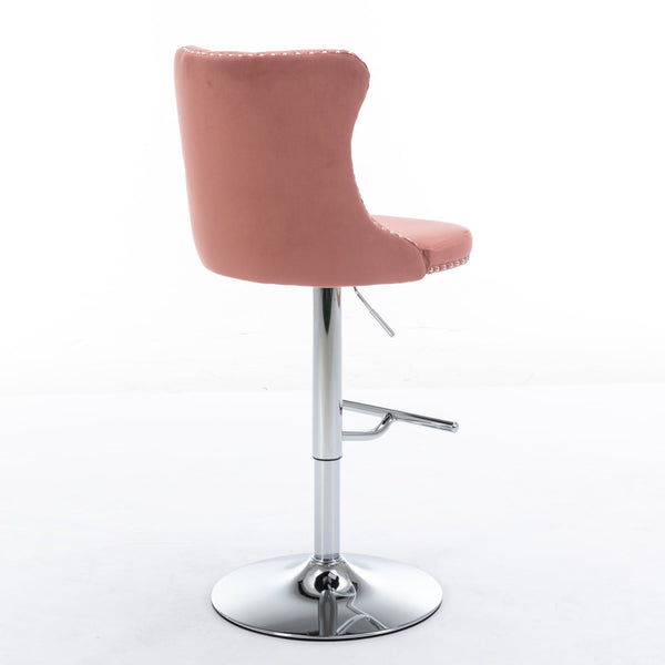 Modern Velvet Swivel Barstools with Adjustable Seat Height and Chrome Base