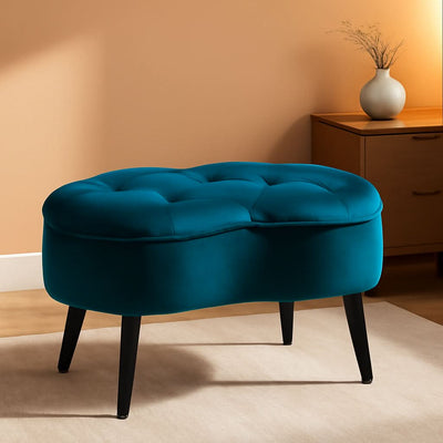 Indulgent Teal Velvet Tufted Oblong Ottoman 22.5X15