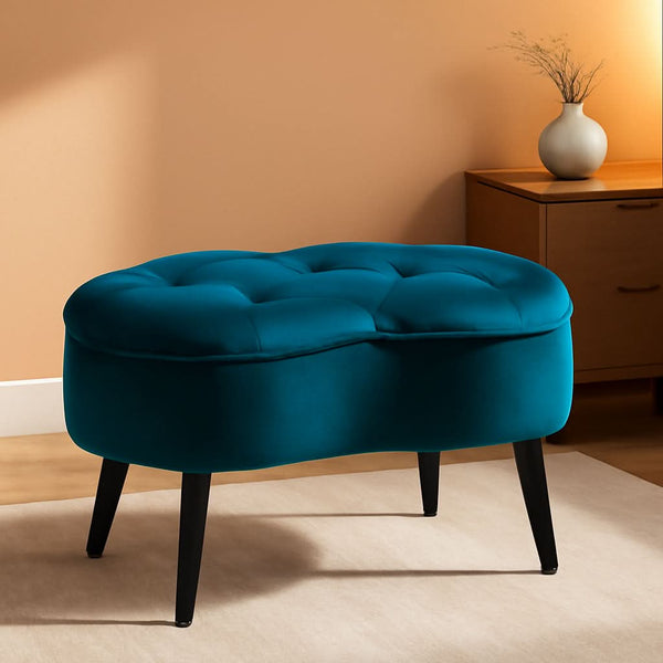 Indulgent Teal Velvet Tufted Oblong Ottoman 22.5X15