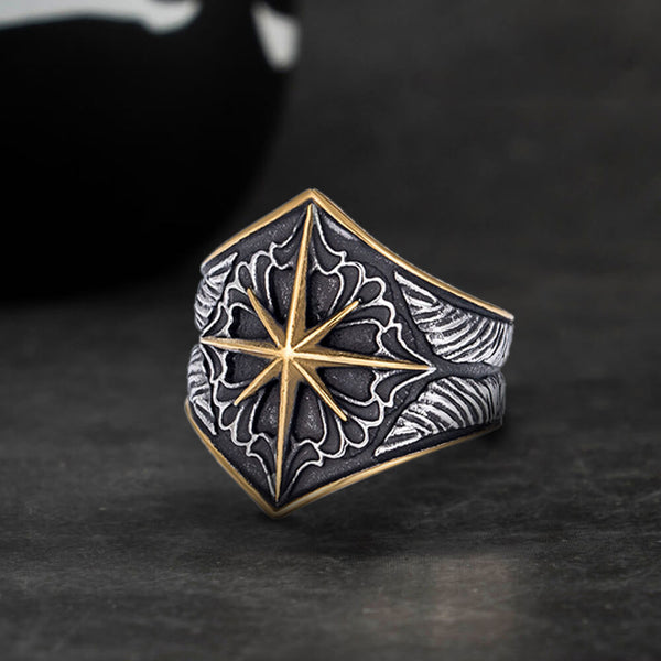 8 Point Star Stainless Steel Ring