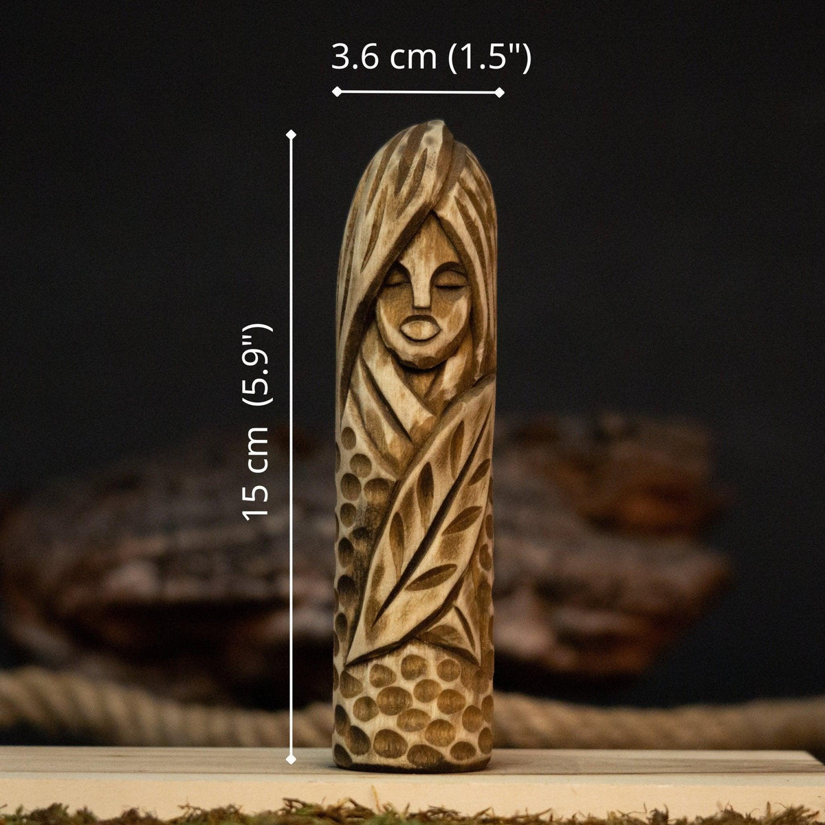 Eir Wooden Figurine – 14 cm (5.7 inch) Hand-Carved Norse Goddess of Healing