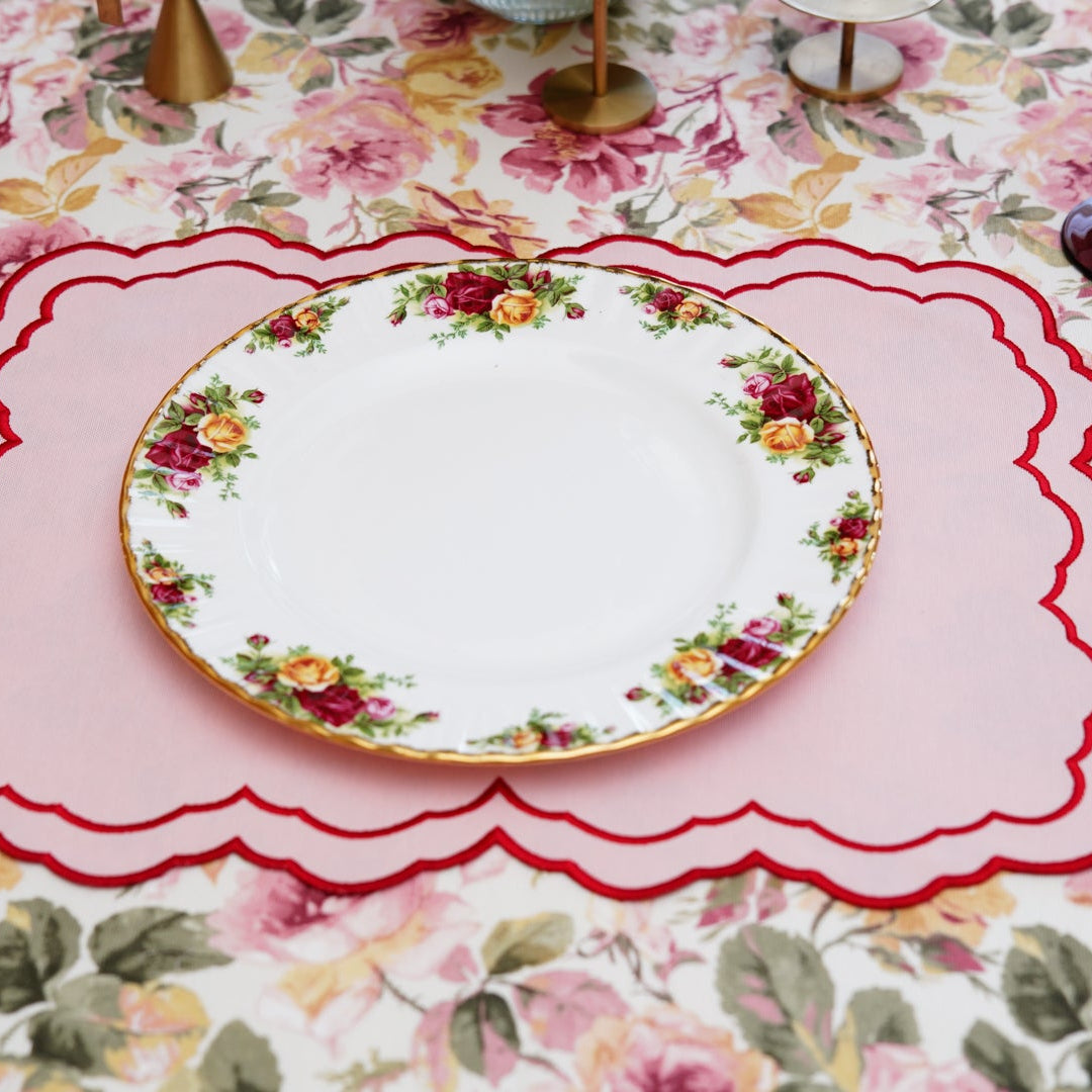 ELARA PINK RECTANGLE FABRIC PLACEMAT & NAPKIN SET (Set Of 4)