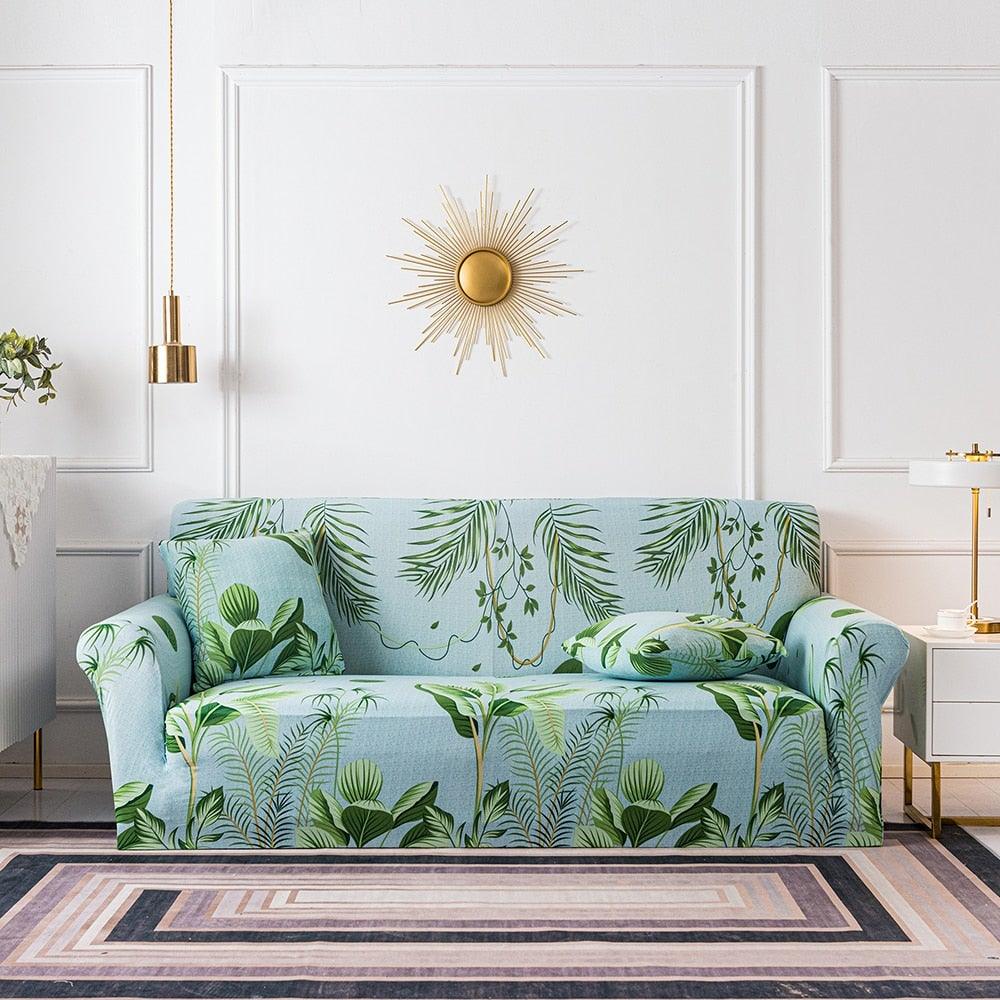 Elastic Plain Floral Printing  Sofa Cover Stretch for Living Room Couch Cover Chair Protector 1/2/3/4 Seater Printed Couch Cover for 3 Cushion Couch  Floral Pattern Sofa Cover with Separate Cushion Cover Pieces Stretch Sofa Slipcover