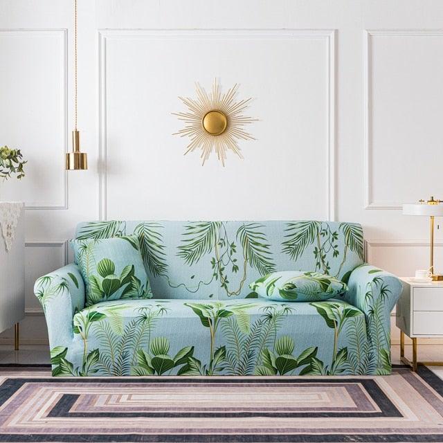 Elastic Plain Floral Printing  Sofa Cover Stretch for Living Room Couch Cover Chair Protector 1/2/3/4 Seater Printed Couch Cover for 3 Cushion Couch  Floral Pattern Sofa Cover with Separate Cushion Cover Pieces Stretch Sofa Slipcover