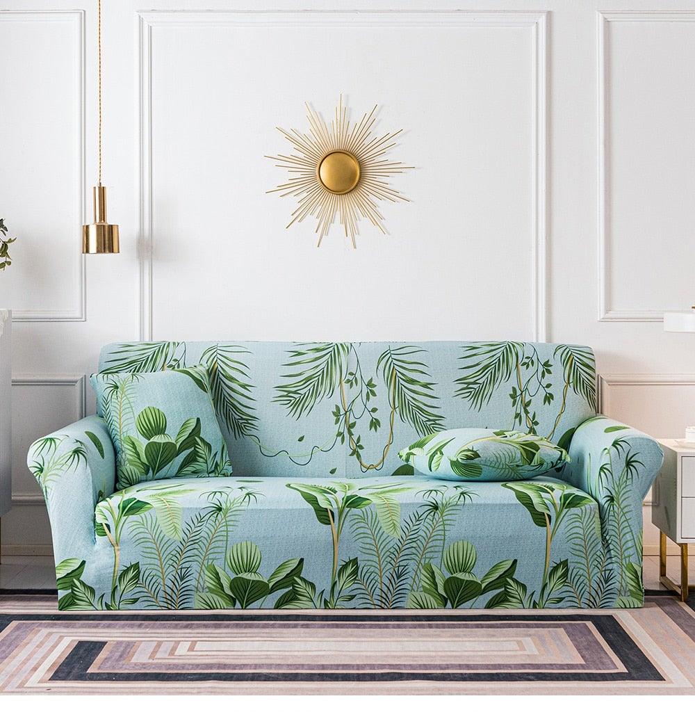 Elastic Plain Floral Printing  Sofa Cover Stretch for Living Room Couch Cover Chair Protector 1/2/3/4 Seater Printed Couch Cover for 3 Cushion Couch  Floral Pattern Sofa Cover with Separate Cushion Cover Pieces Stretch Sofa Slipcover
