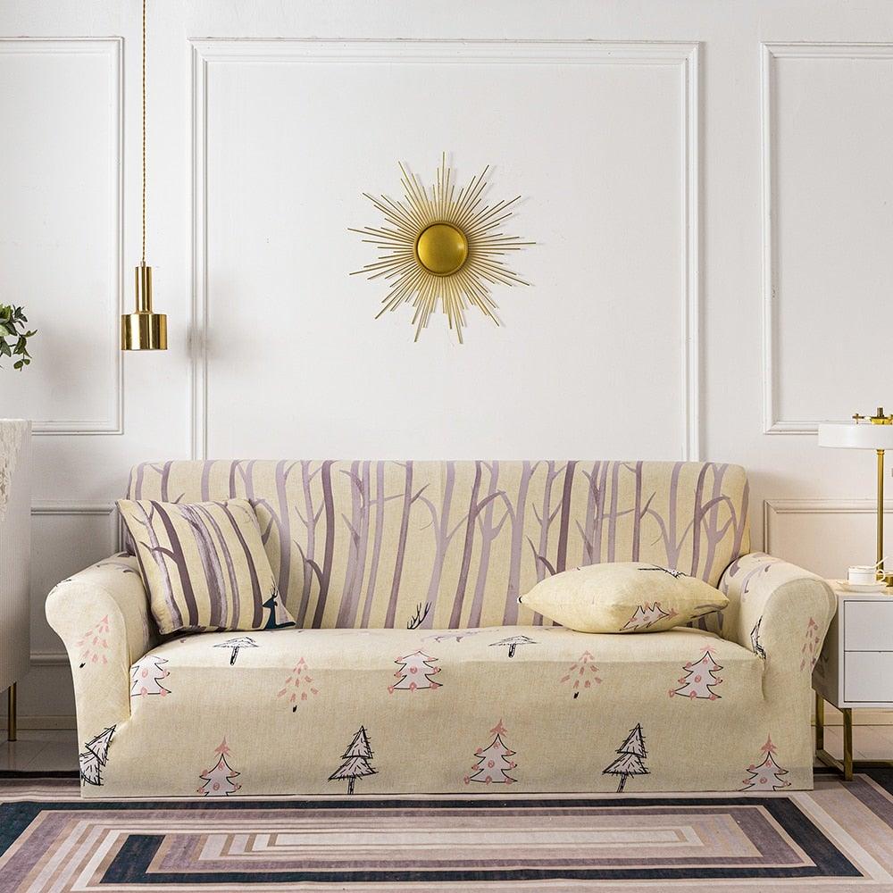 Elastic Plain Floral Printing  Sofa Cover Stretch for Living Room Couch Cover Chair Protector 1/2/3/4 Seater Printed Couch Cover for 3 Cushion Couch  Floral Pattern Sofa Cover with Separate Cushion Cover Pieces Stretch Sofa Slipcover