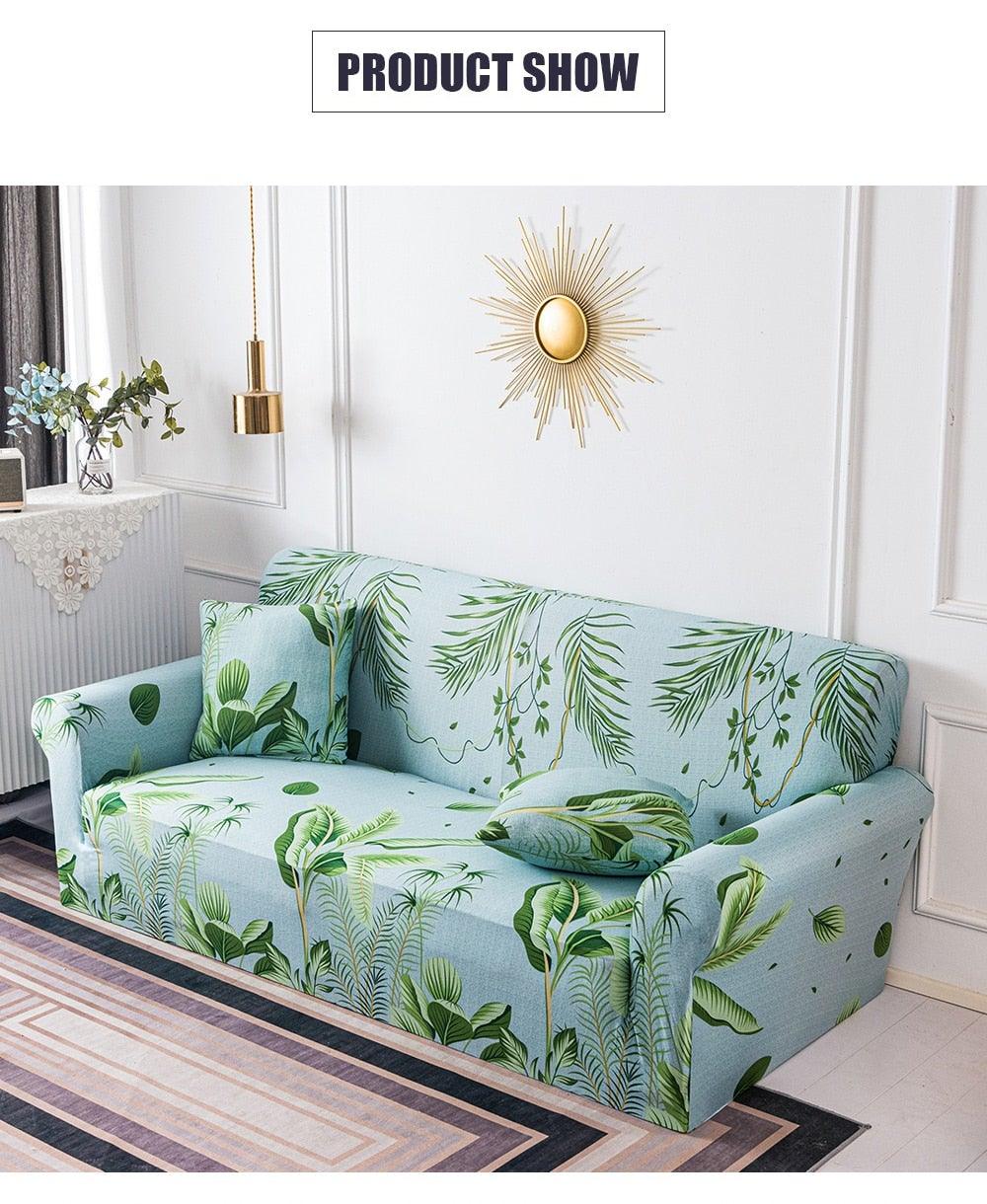 Elastic Plain Floral Printing  Sofa Cover Stretch for Living Room Couch Cover Chair Protector 1/2/3/4 Seater Printed Couch Cover for 3 Cushion Couch  Floral Pattern Sofa Cover with Separate Cushion Cover Pieces Stretch Sofa Slipcover