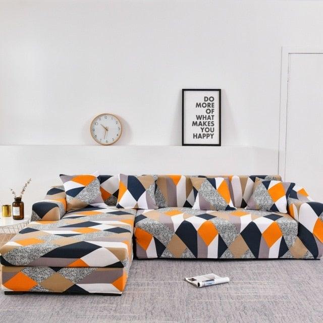 Elastic Sofa Covers for Living Room Stretch Slipcovers Sectional Couch Cover L Shape Corner Armchair Cover 1/2/3/4 Seater Slipcovers Elastic Stylish Printed Sectional Sofa Furniture Protector For Living Room