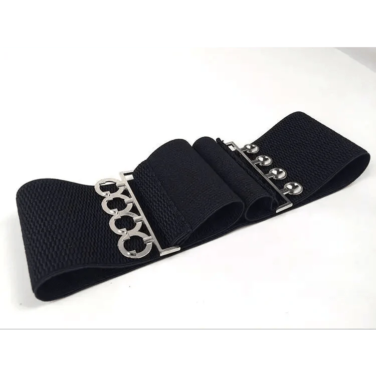 Elastic Wide Strap Plus Size Belts For Women Classic Party And Casual Dress Metal Snap Button Belts For Women