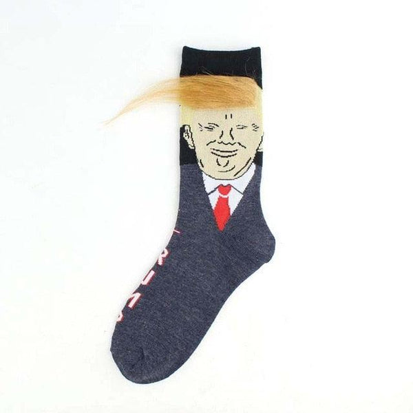Sock with a face design and blonde hair on a white background