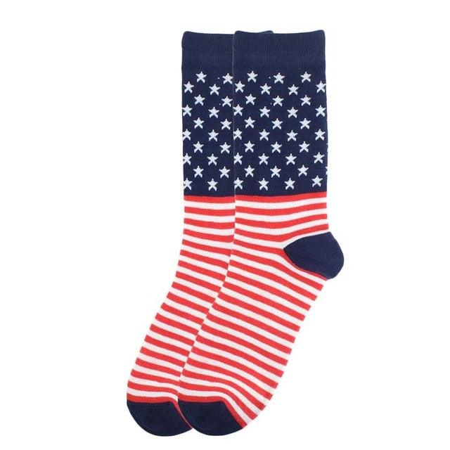 Socks with American flag design on a white background