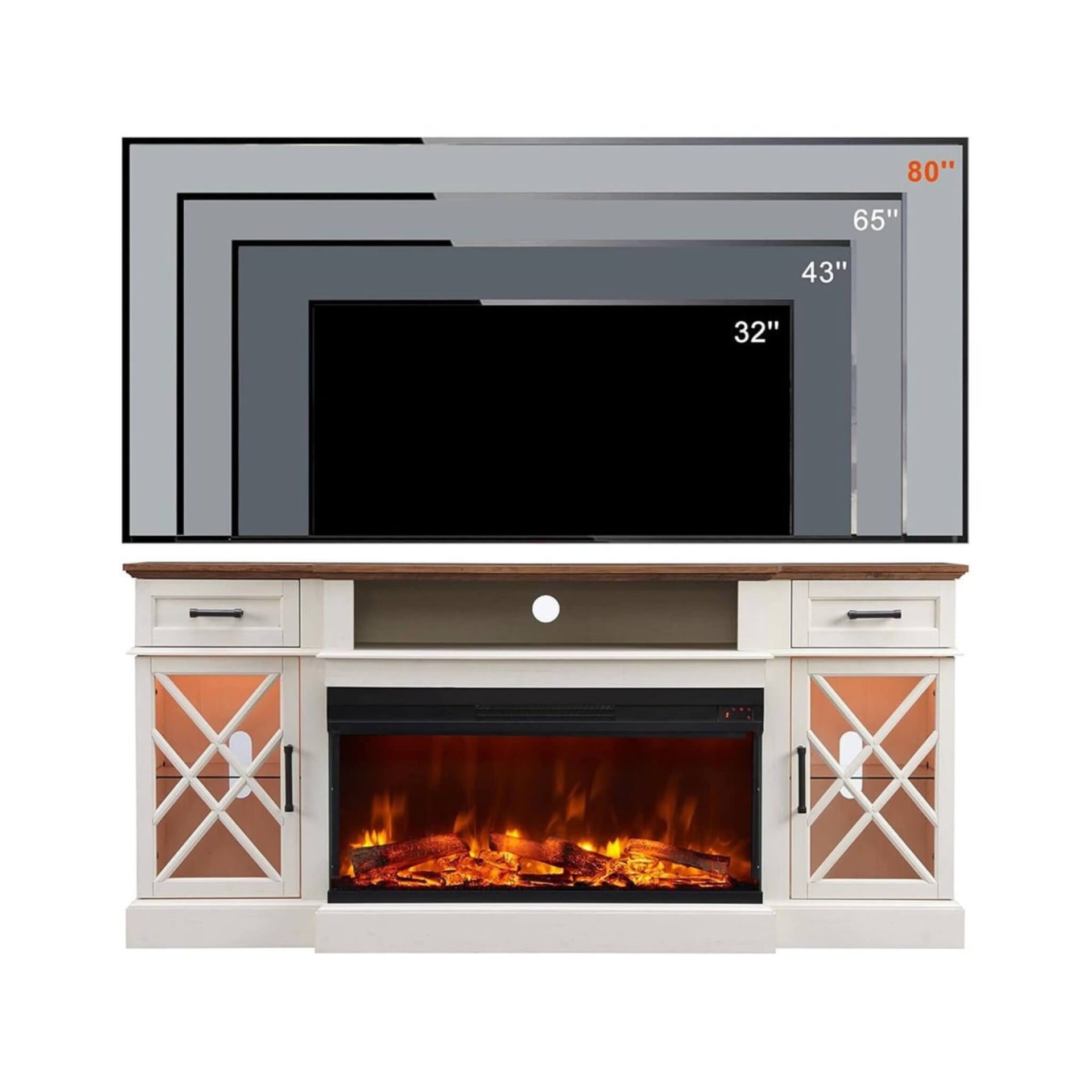 Electric 70-Inch Fireplace TV Stand With Glass Door Storage Cabinet (SAK58627)