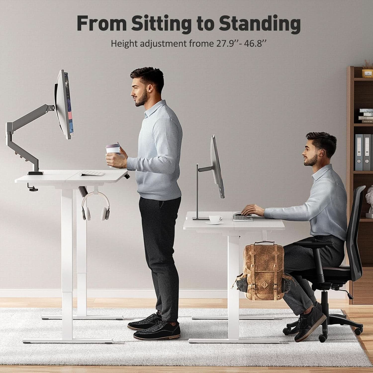 Electric Adjustable Height Standing Desk with Rolling Wheels