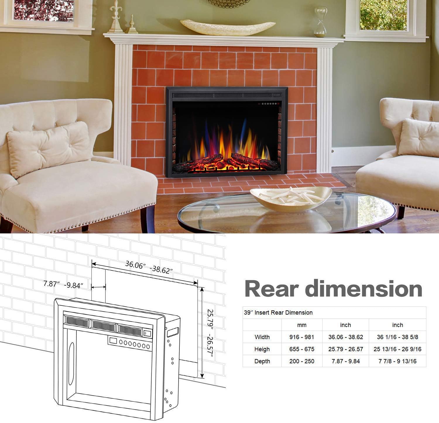 Electric Fireplace Insert Adjuatble Flame Colors 936A,939A,936BXB,939BXB Kismile