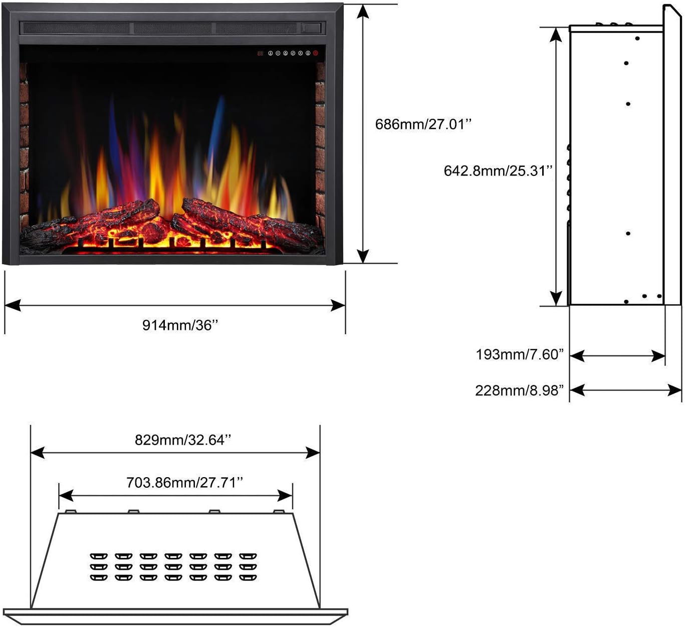 Electric Fireplace Insert Adjuatble Flame Colors 936A,939A,936BXB,939BXB Kismile