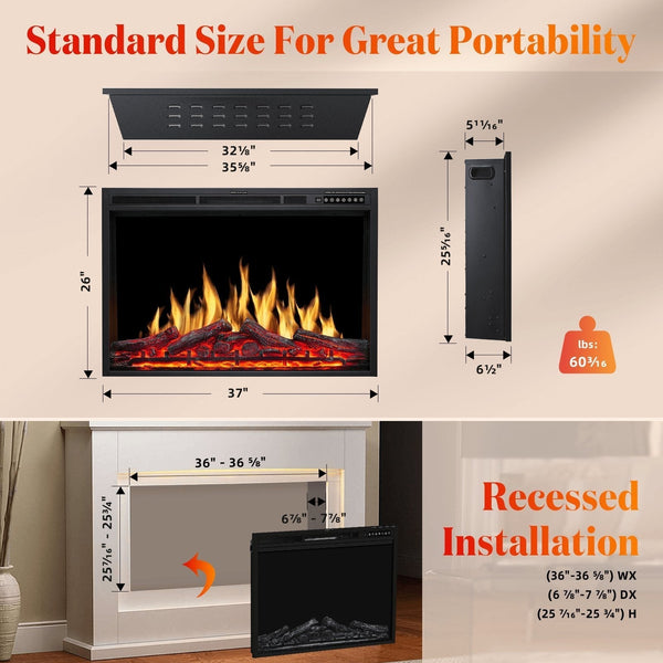 Electric Fireplace Insert Adjuatble Flame Colors 936A,939A,936BXB,939BXB Kismile