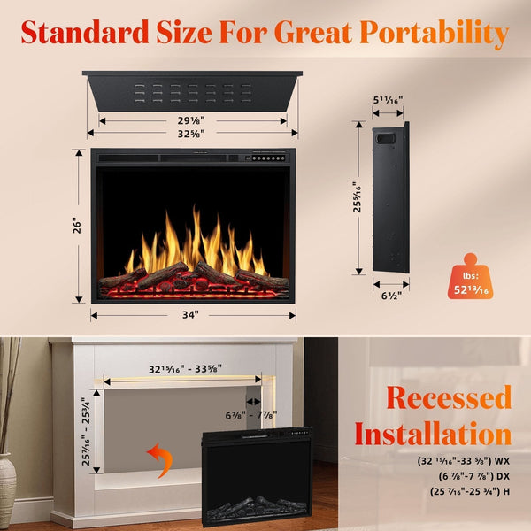 Electric Fireplace Insert Adjuatble Flame Colors 936A,939A,936BXB,939BXB Kismile