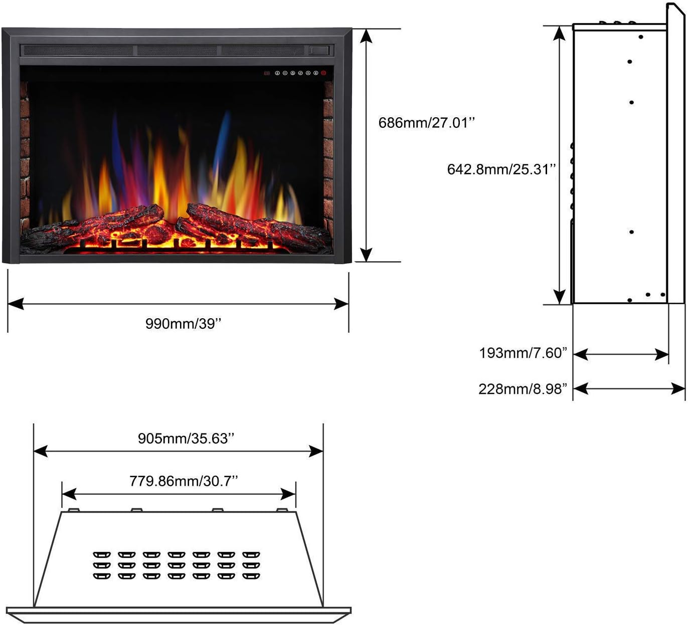 Electric Fireplace Insert Adjuatble Flame Colors 936A,939A,936BXB,939BXB Kismile