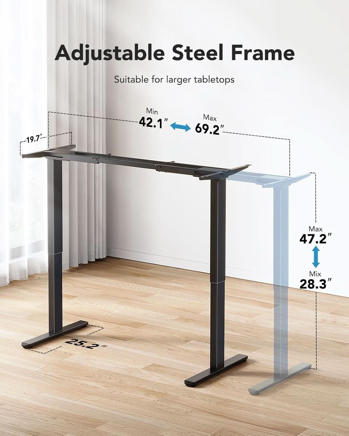 Electric Height Adjustable Desk Frame with Dual Motors