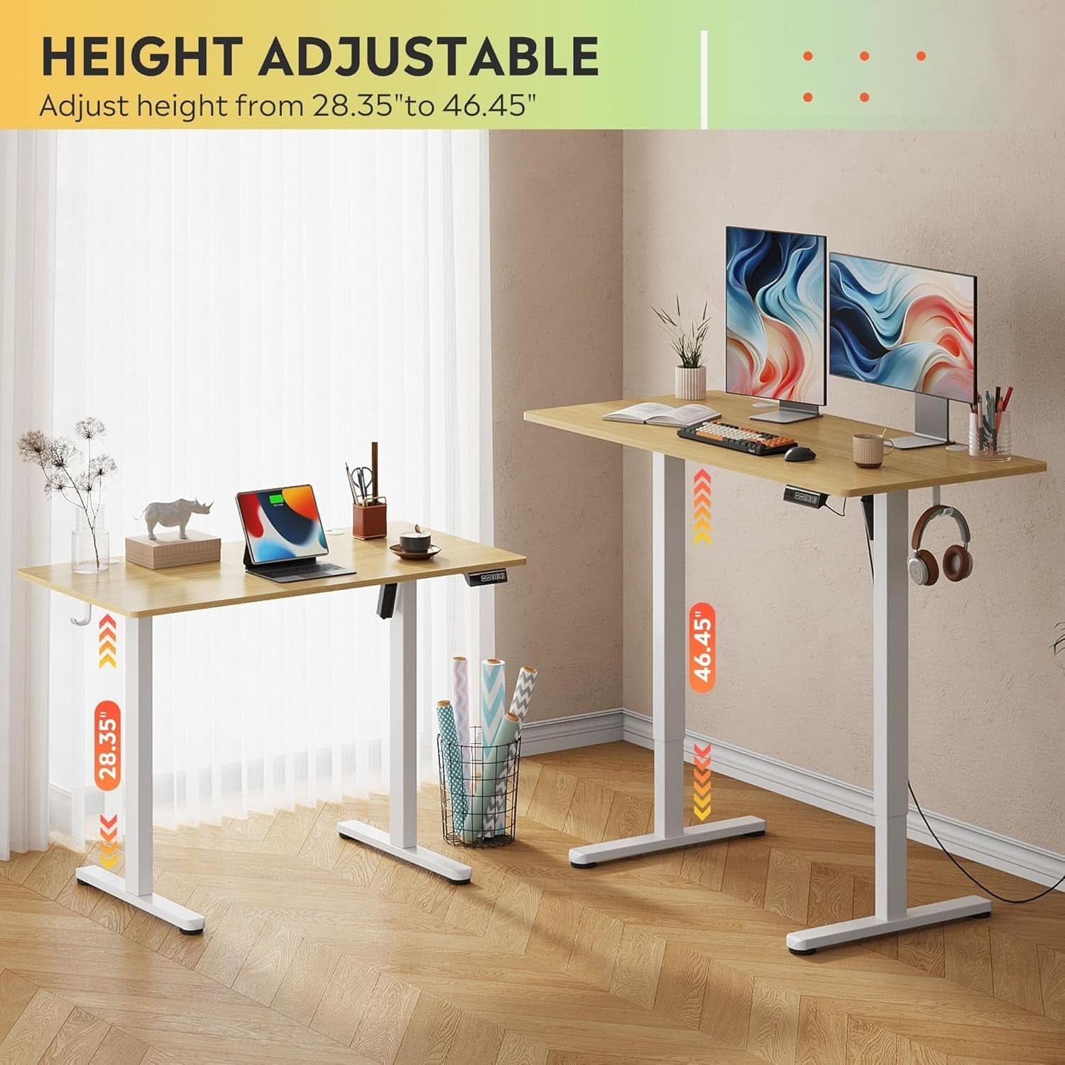 Electric Height Adjustable Standing Desk with Phone Holder