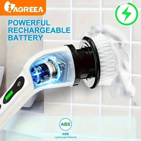 Electric Rotary Scrubber with Replaceable 8 Brush Heads and Adjustable Extension Handle