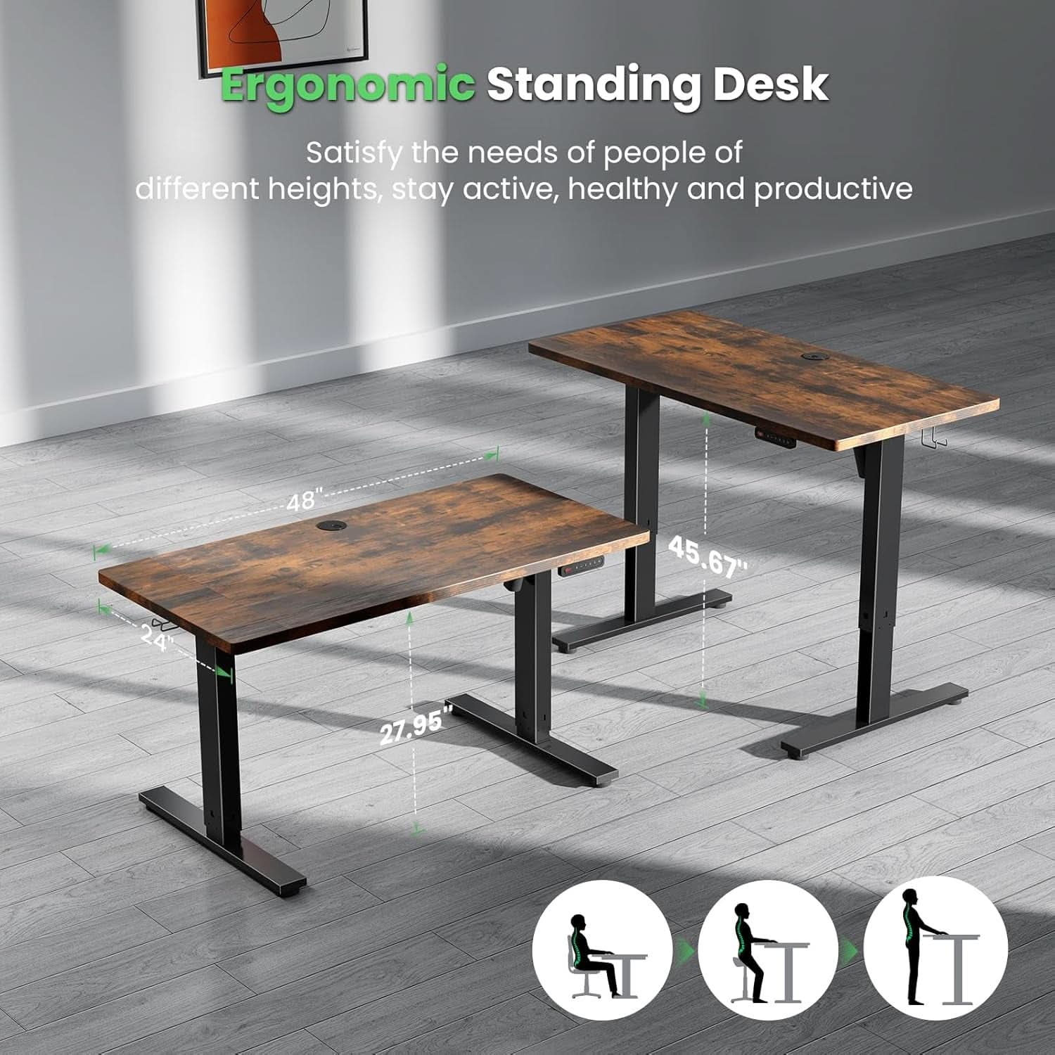 Electric Standing Desk 48 By 24 Inch With 3 Memory Presets
