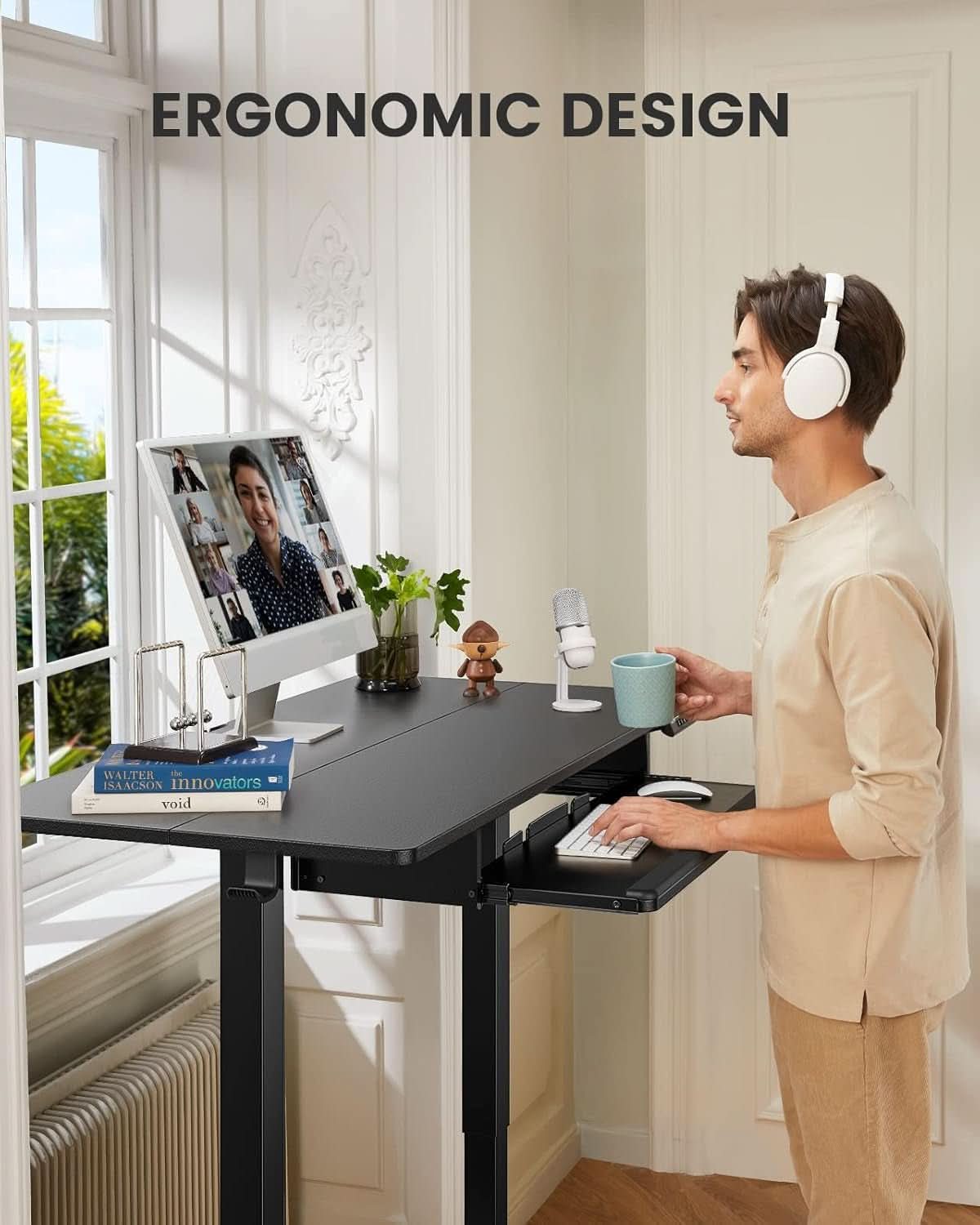 Electric Standing Desk with Adjustable Height Keyboard Tray