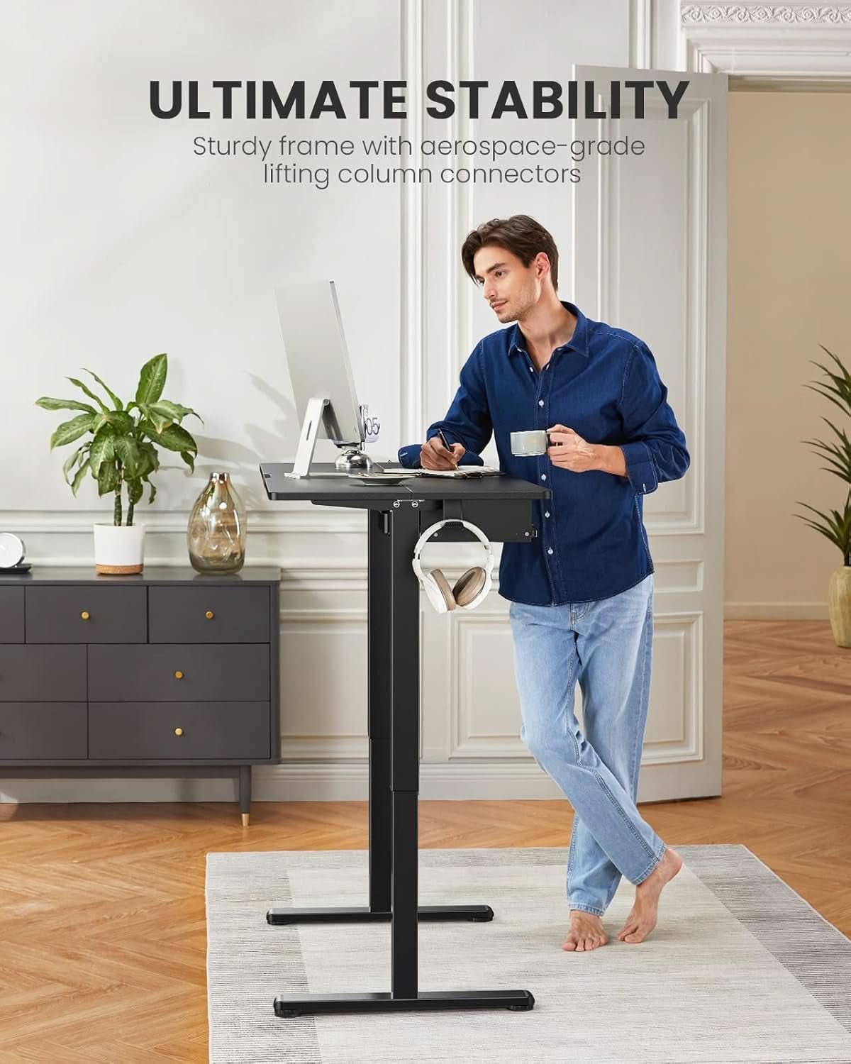 Electric Standing Desk with Adjustable Height Keyboard Tray