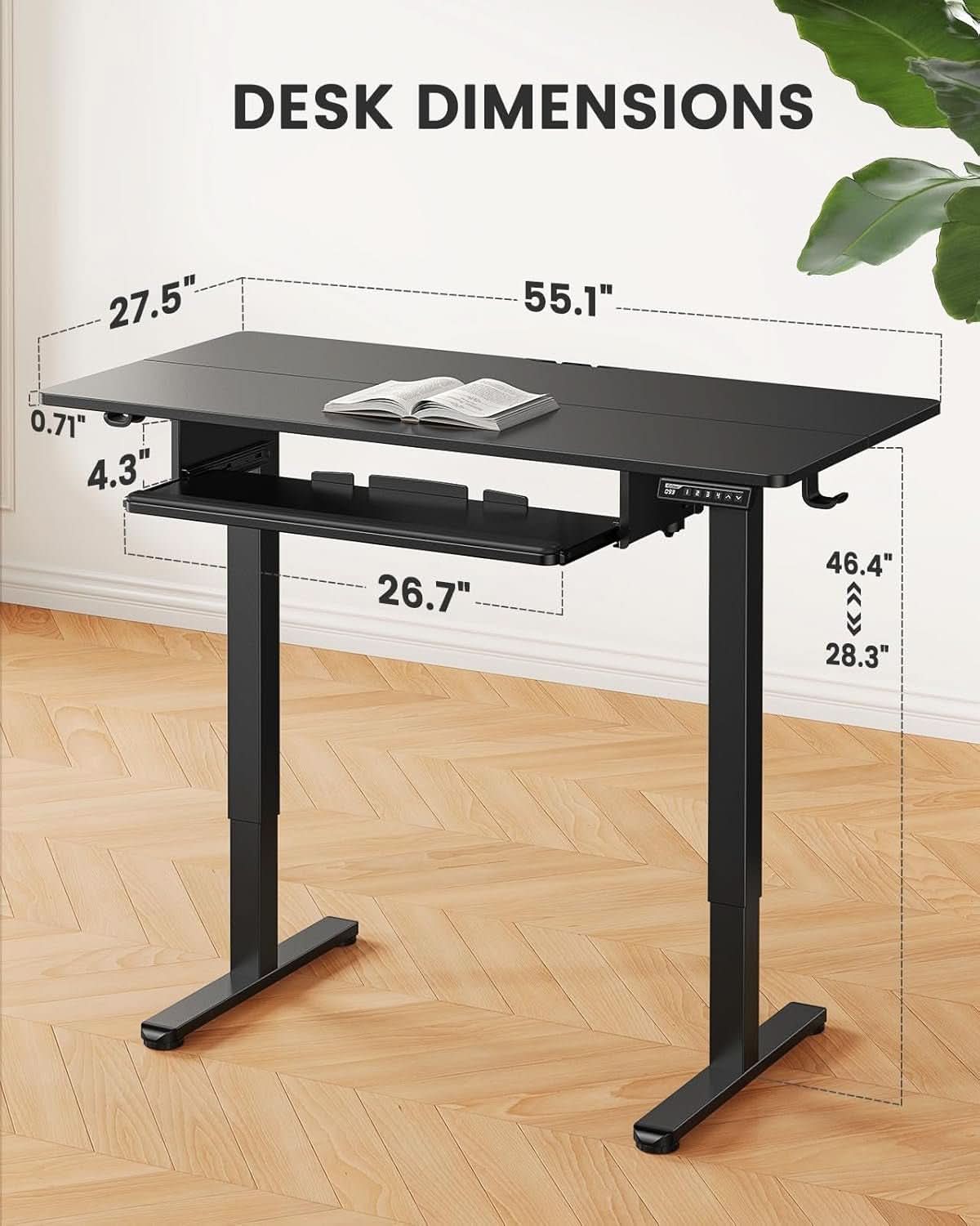 Electric Standing Desk with Adjustable Height Keyboard Tray