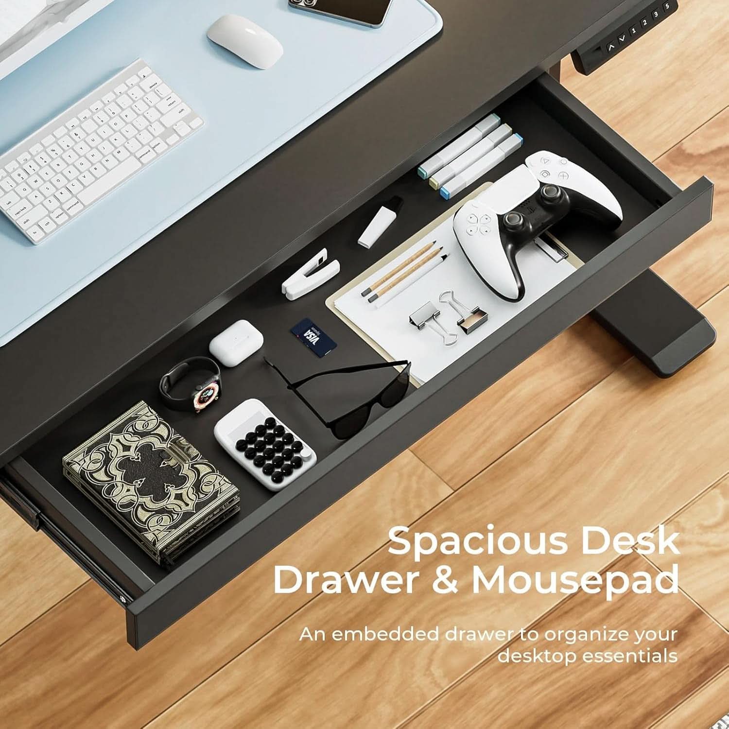 Electric Standing Desk With Drawers 48x24 Black Height Adjustable