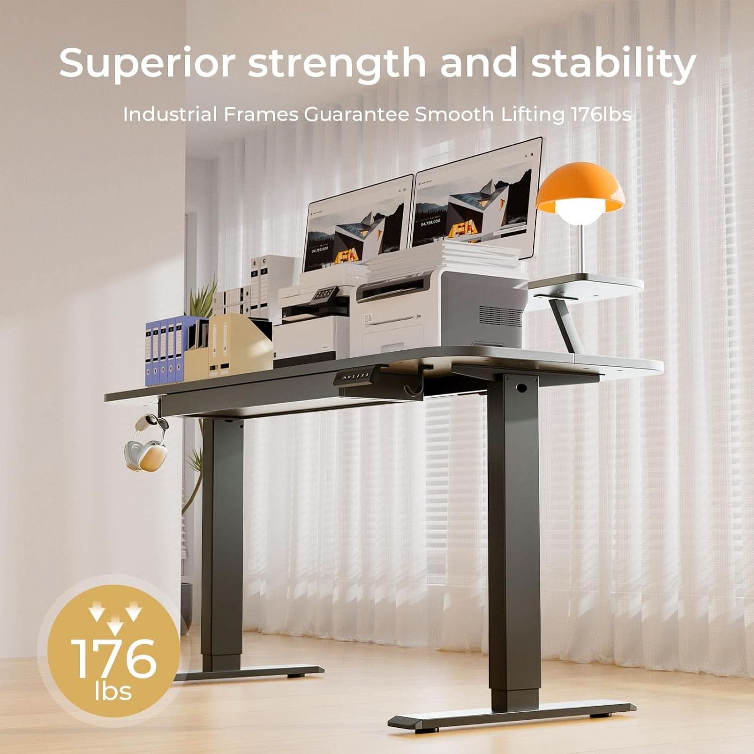 Electric Standing Desk With Drawers 48x24 Black Height Adjustable