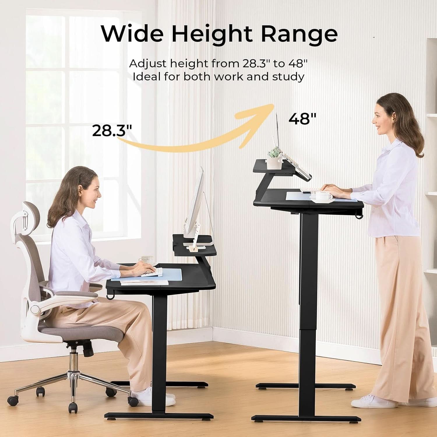 Electric Standing Desk With Drawers 48x24 Black Height Adjustable