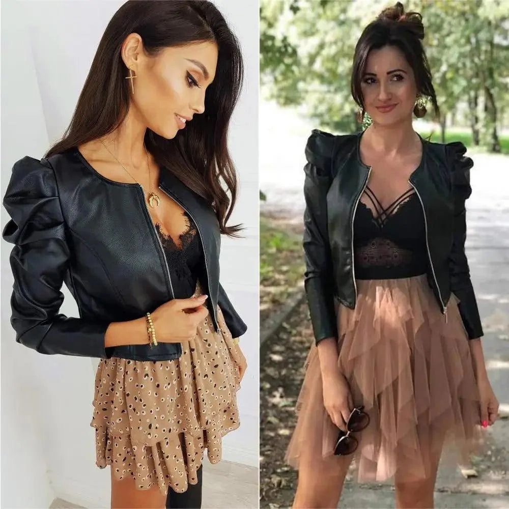 Elegance Autumn And Winter New Solid Color Jacket For Women's PU Leather Warmth Fashion Long-Sleeved Jacket For Women