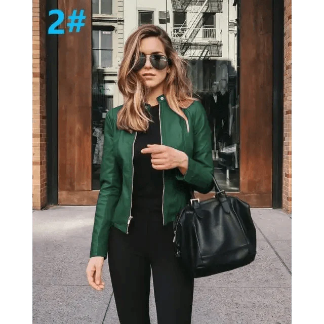 Elegance Autumn And Winter New Solid Color Jacket For Women's PU Leather Warmth Fashion Long-Sleeved Jacket For Women