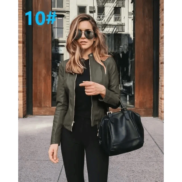 Elegance Autumn And Winter New Solid Color Jacket For Women's PU Leather Warmth Fashion Long-Sleeved Jacket For Women