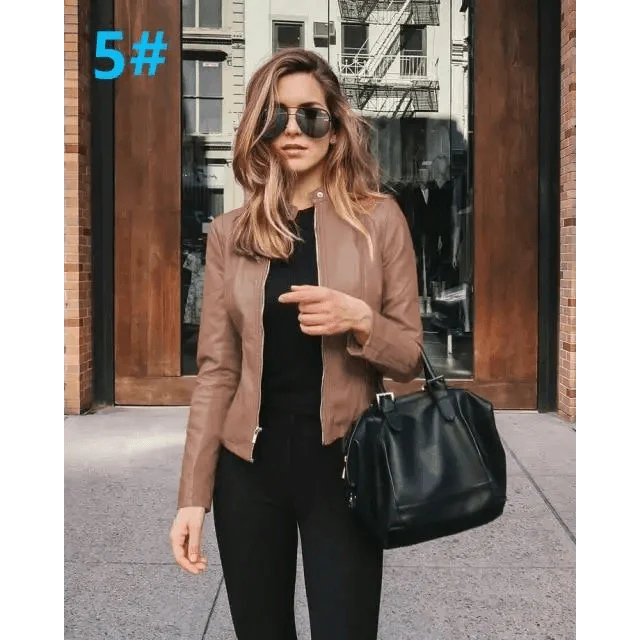 Elegance Autumn And Winter New Solid Color Jacket For Women's PU Leather Warmth Fashion Long-Sleeved Jacket For Women